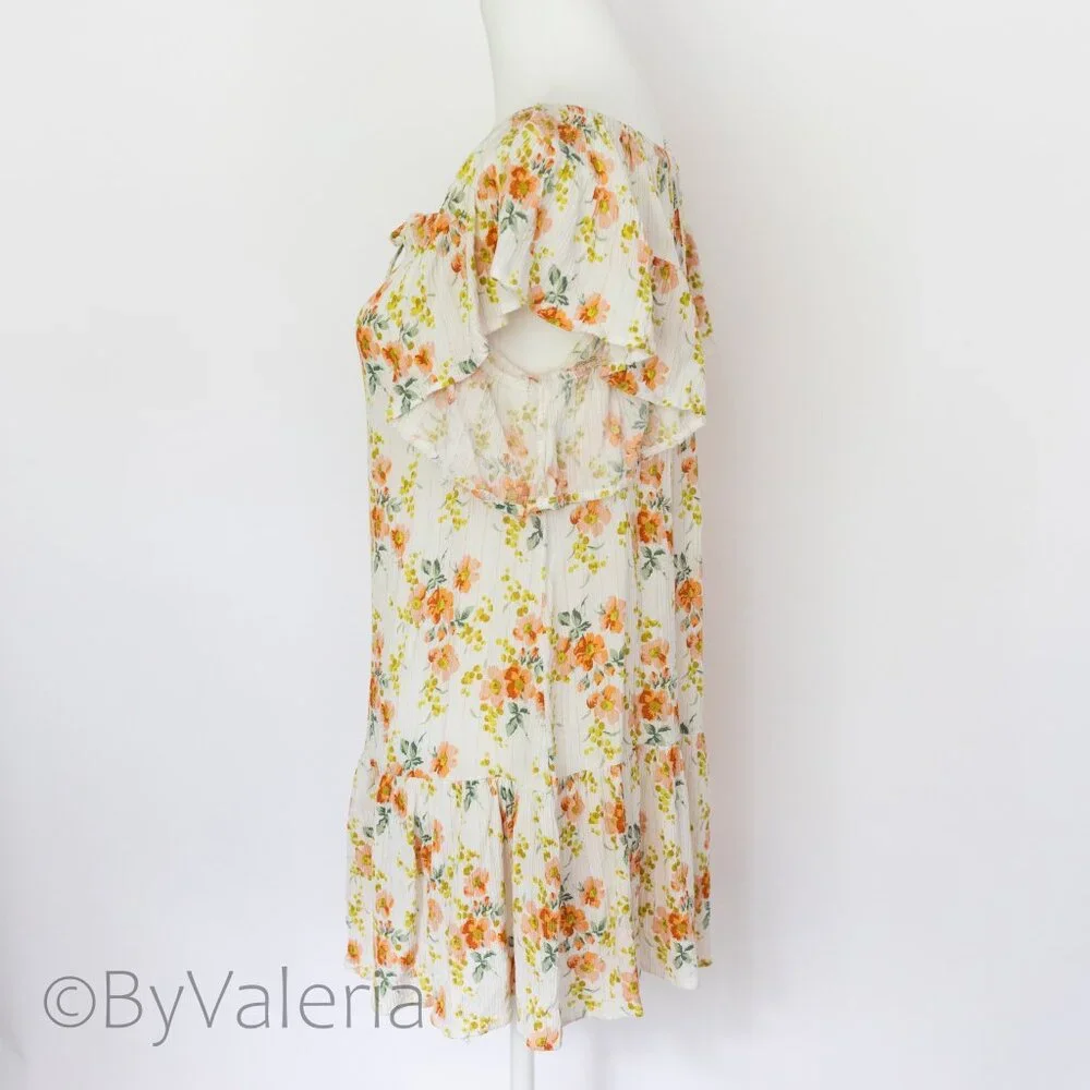 Cupcakes & Cashmere Floral Peasant Off-Shoulder Ruffle Mini Dress Size S Resort - Picture 2 of 9
